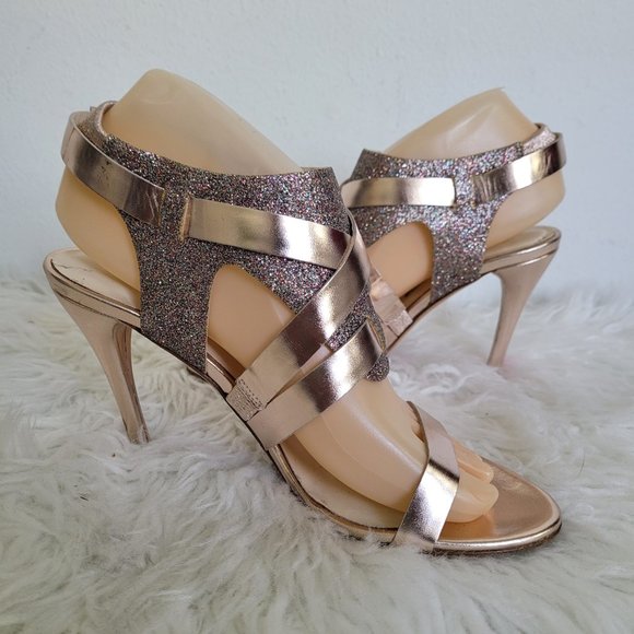 Vera Wang Lavender Line Garmin Sandal Leather Glitter Metallic Gold Hee 7M - Picture 5 of 10